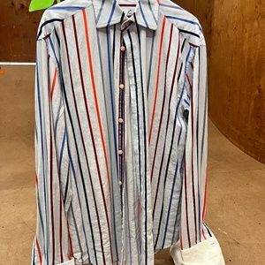 Robert Graham XL Blue Striped Button-down Shirt w/French Cuffs